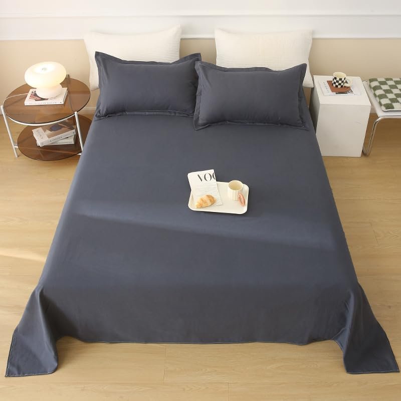 Brushed Washed-Cotton Bed Sheet, Blue, 250 x 240 cm