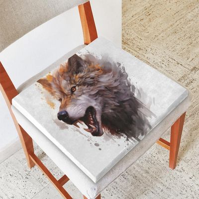 Cute Wolf Watercolor Kitchen Chair Cushion, 16 x 16 in