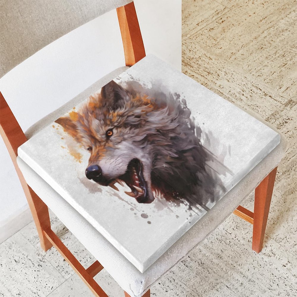 Cute Wolf Watercolor Kitchen Chair Cushion, 16 x 16 in