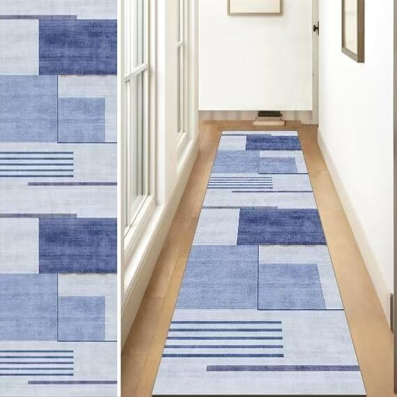 ZUZEKU Non-Slip Hallway Runner Rug, 110 x 400 cm, Light Gray-Blue