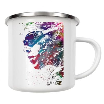 artboxONE Enamel Mug Swimming Sports Art J by Justyna Jaszke – Sports Enamel Cup