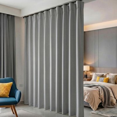 hoeflife Room Divider Blackout Curtain with Hooks, Light Gray, 457.2 x 274.3 cm (W x H)
