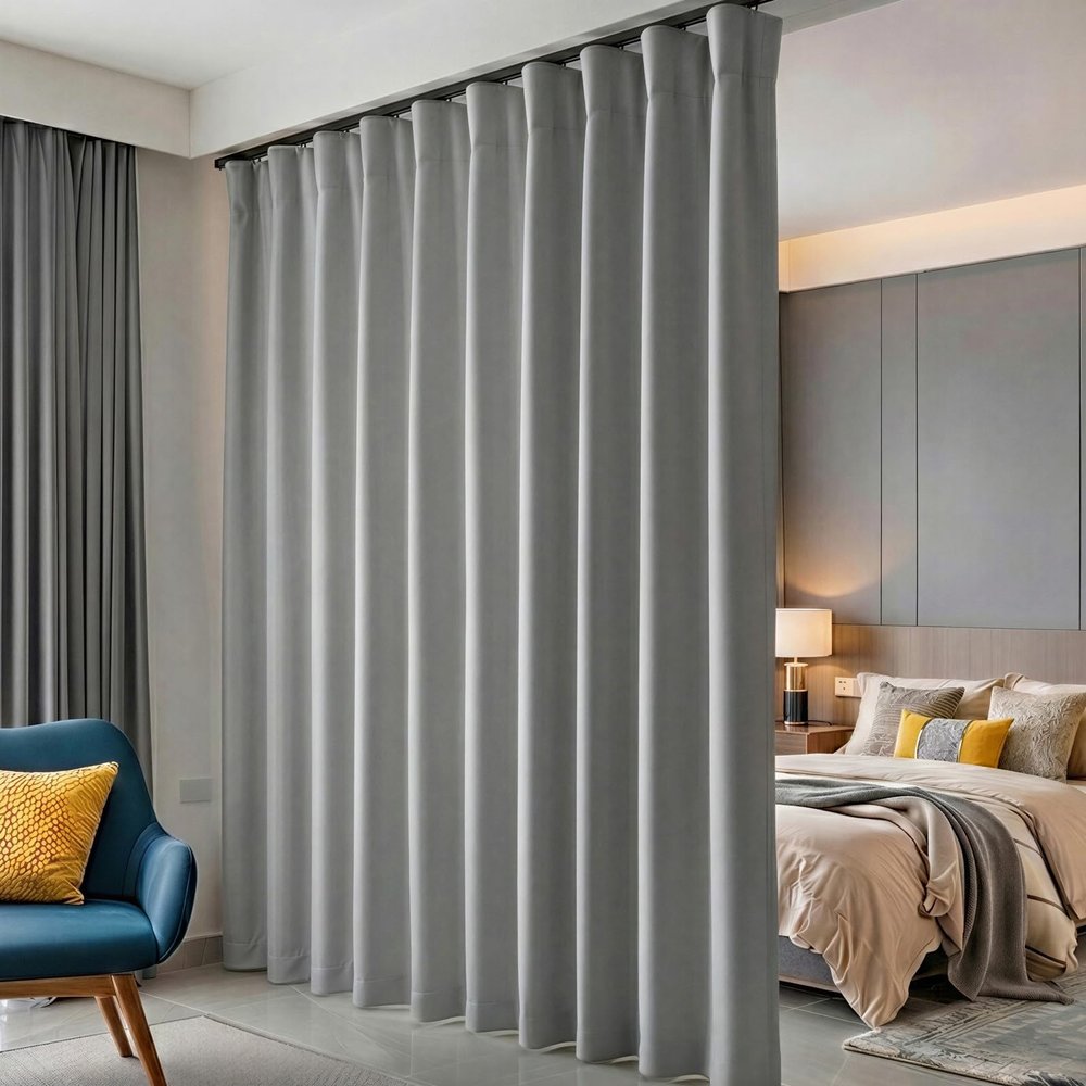 hoeflife Room Divider Blackout Curtain with Hooks, Light Gray, 457.2 x 274.3 cm (W x H)