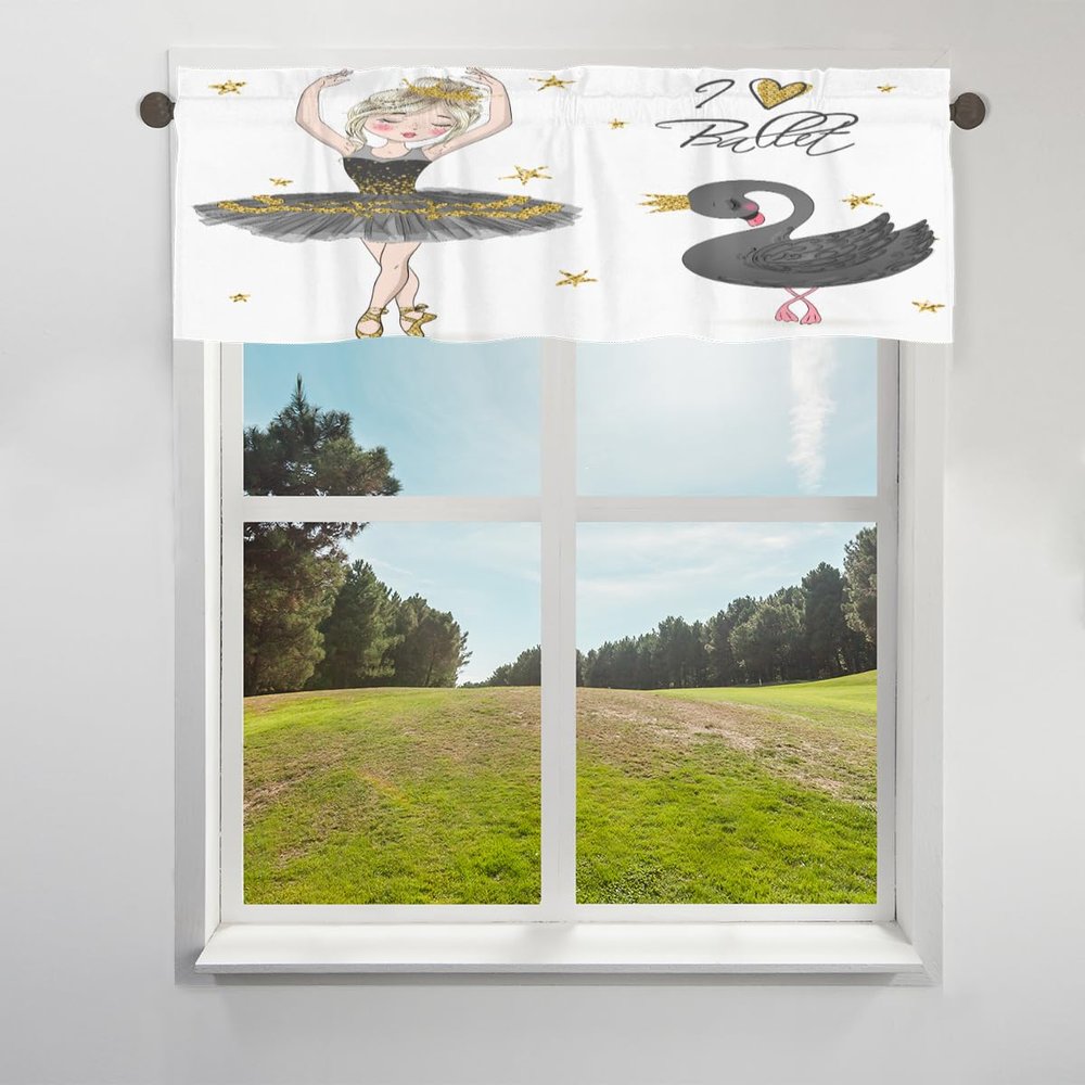 TropicalLife Black Swan Ballerina Window Valance, Rod Pocket, Girls’ Short Curtain, 132 x 30 cm
