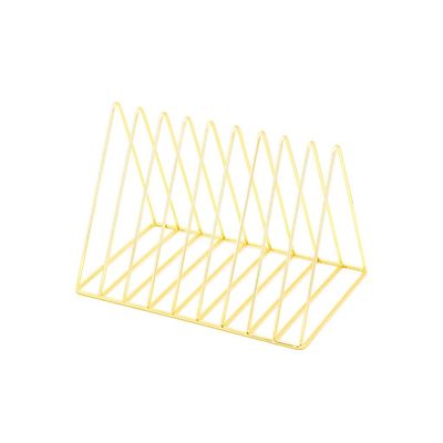Triangular Metal File and Magazine Holder with 10 Compartments, Gold