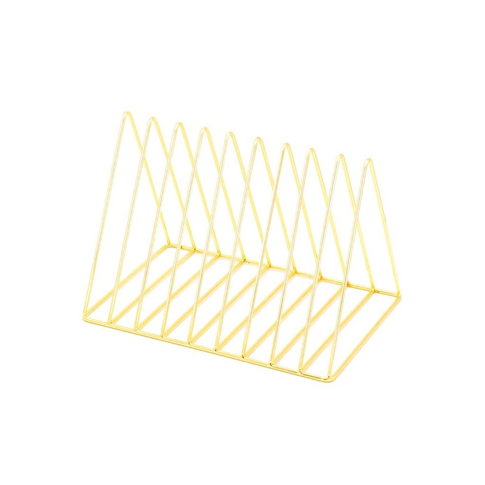Triangular Metal File and Magazine Holder with 10 Compartments, Gold