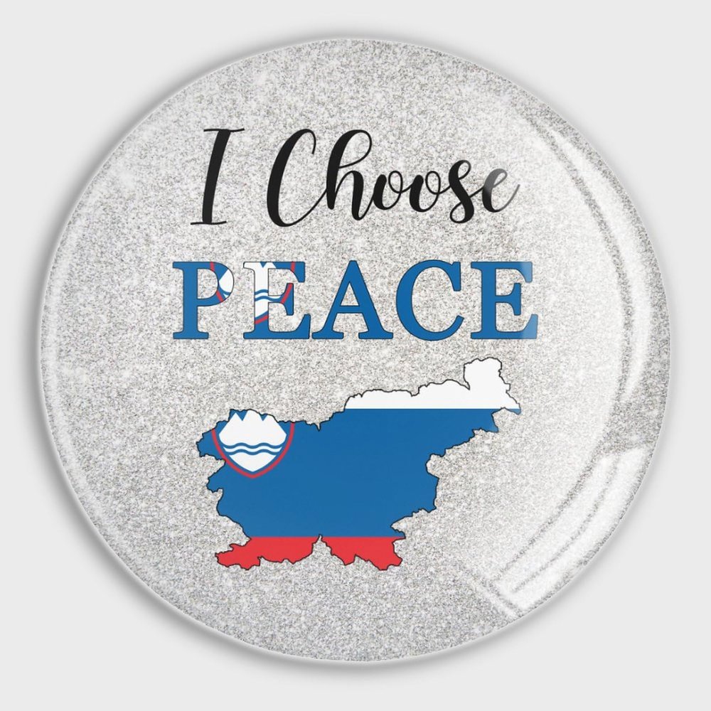 Evans1nism Glass Refrigerator Magnets, Slovenia Flag, “I Choice Peace,” 2-Pack