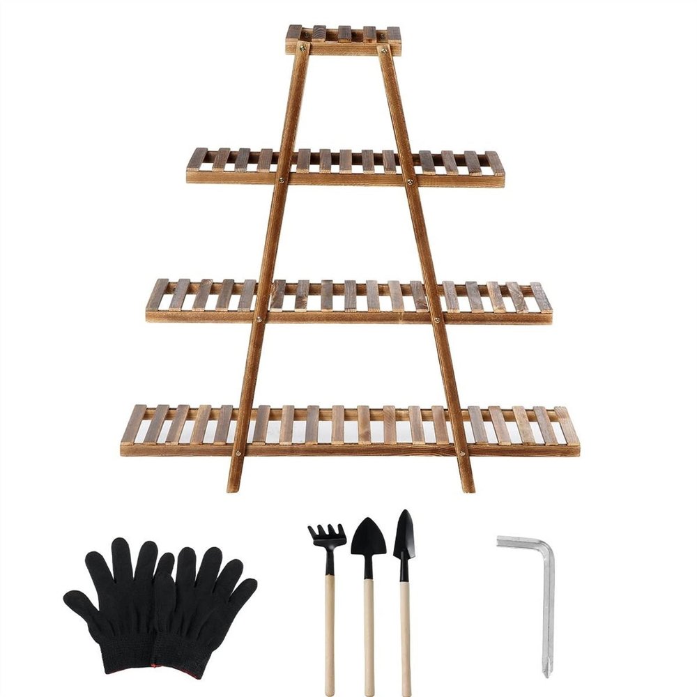 4-Tier Wooden Plant Stand for Potted Plants