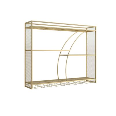 Slim Wall-Mounted Wine Rack with Wine Glass Holder, Gold