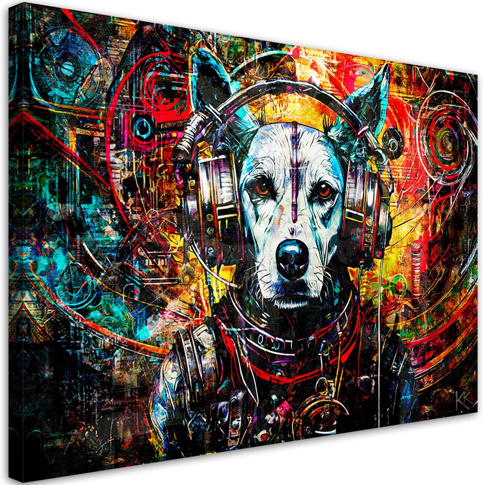 Feeby Nonwoven Canvas Print – Dog Animal Pop Art, 120 x 80 cm – Wall Decor