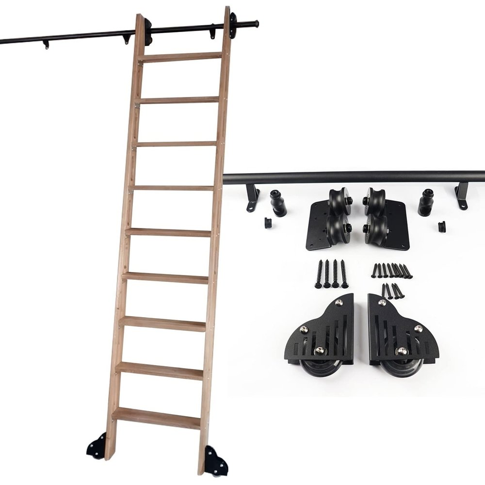 Sliding Ladder Hardware Set for Barn Doors and Libraries, Hanging Rail + Extension Rail (Ladder Not Included)