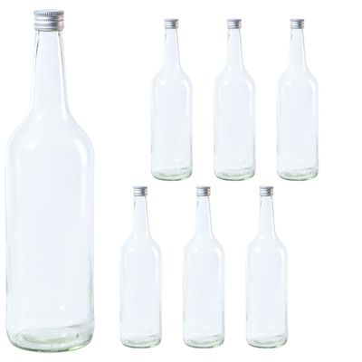 Vitrea 6 Empty 1-Liter Glass Bottles with Silver Screw Caps, PP28
