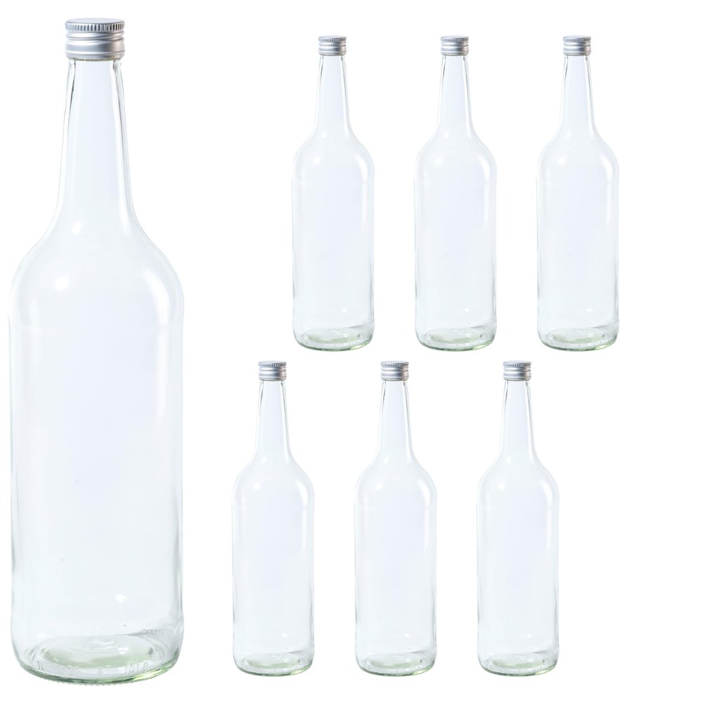 Vitrea 6 Empty 1-Liter Glass Bottles with Silver Screw Caps, PP28