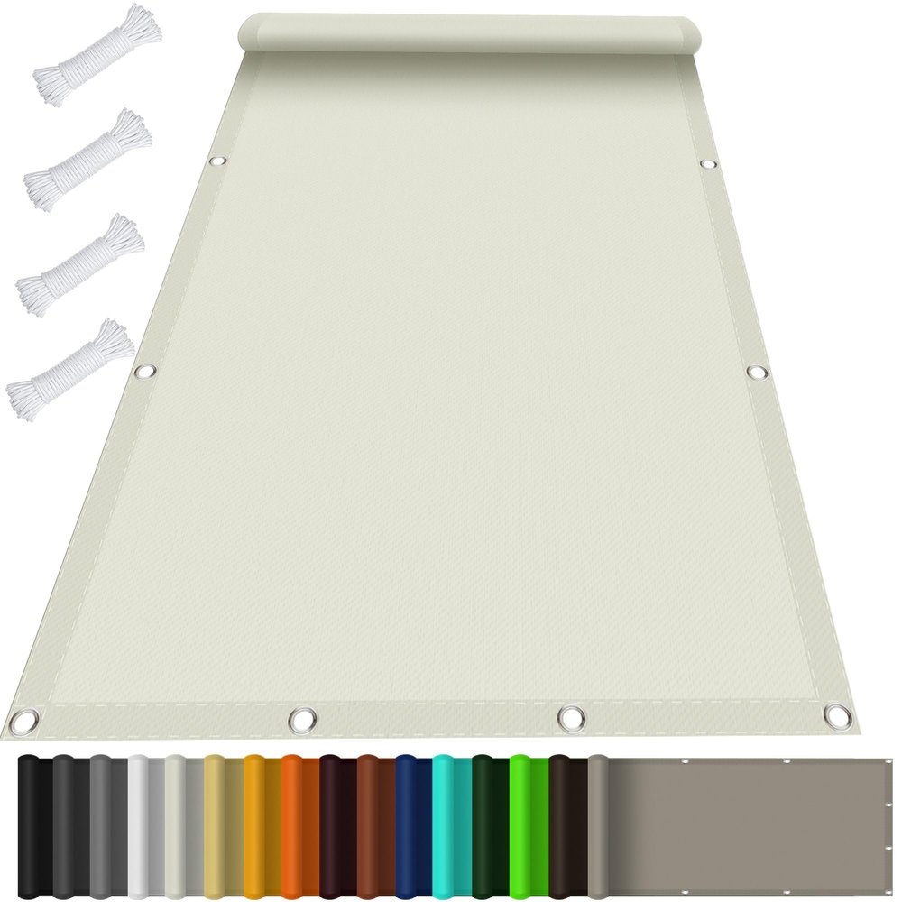 Waterproof Rectangular Sun Shade Sail 5 x 6.2 m, 98% UV Protection, Ivory