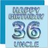 36th Birthday Card for Uncle, Blue Glitter Party Balloons view 1