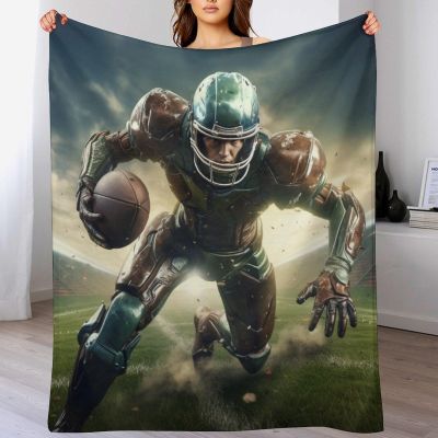 PAZZK Rugby Sports Fleece Blanket, Soft Throw for Women, Men, Girls and Boys, 4 Seasons, 150 x 200 cm