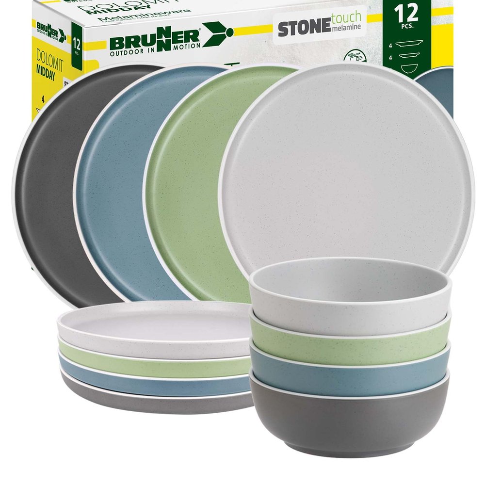 BRUNNER DOLOMIT 12-Piece Stackable Melamine Camping Dinnerware Set