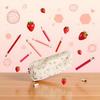 Women's Pencil Case, Pink Strawberry Design, Floral Linen, Large view 4