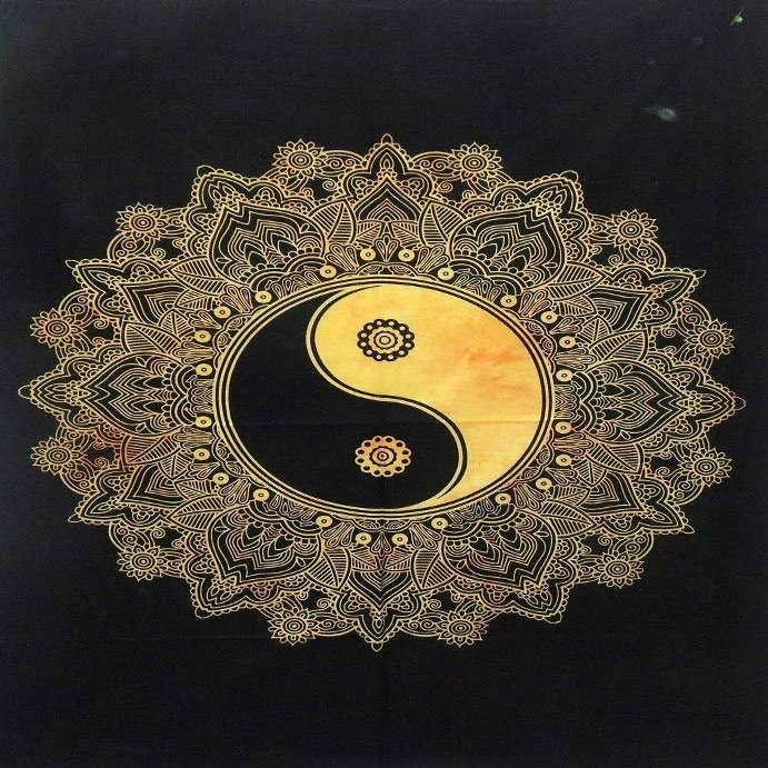 AVA Collections Wall Tapestry, Multicolor, Psychedelic Indian Cotton, Yellow Flower Yin Yang