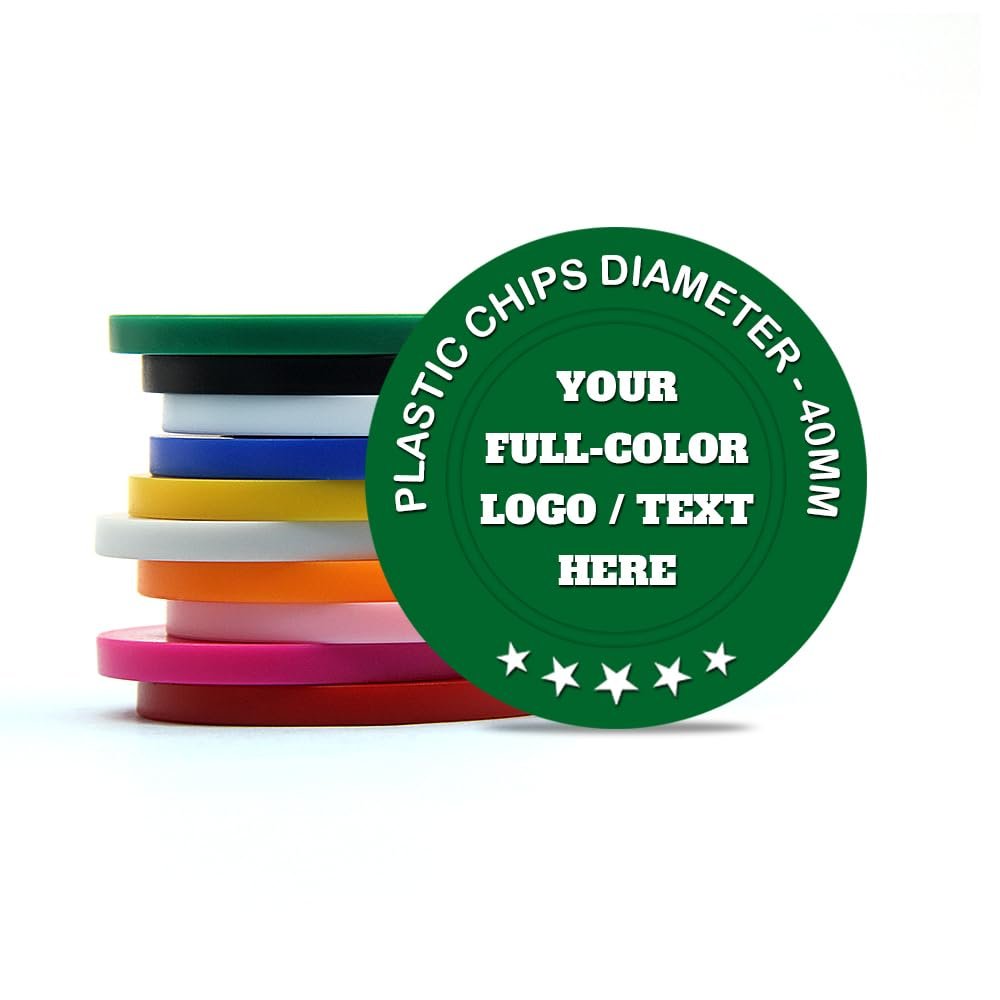 500 Custom Plastic Poker Chips, 40 mm, Full-Color Logo, Text or Image Print, Green