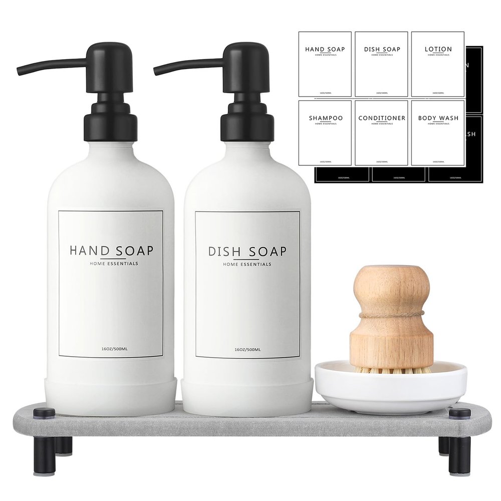 NEECZS Kitchen Soap Dispenser Set with Quick-Drying Tray, 473 ml