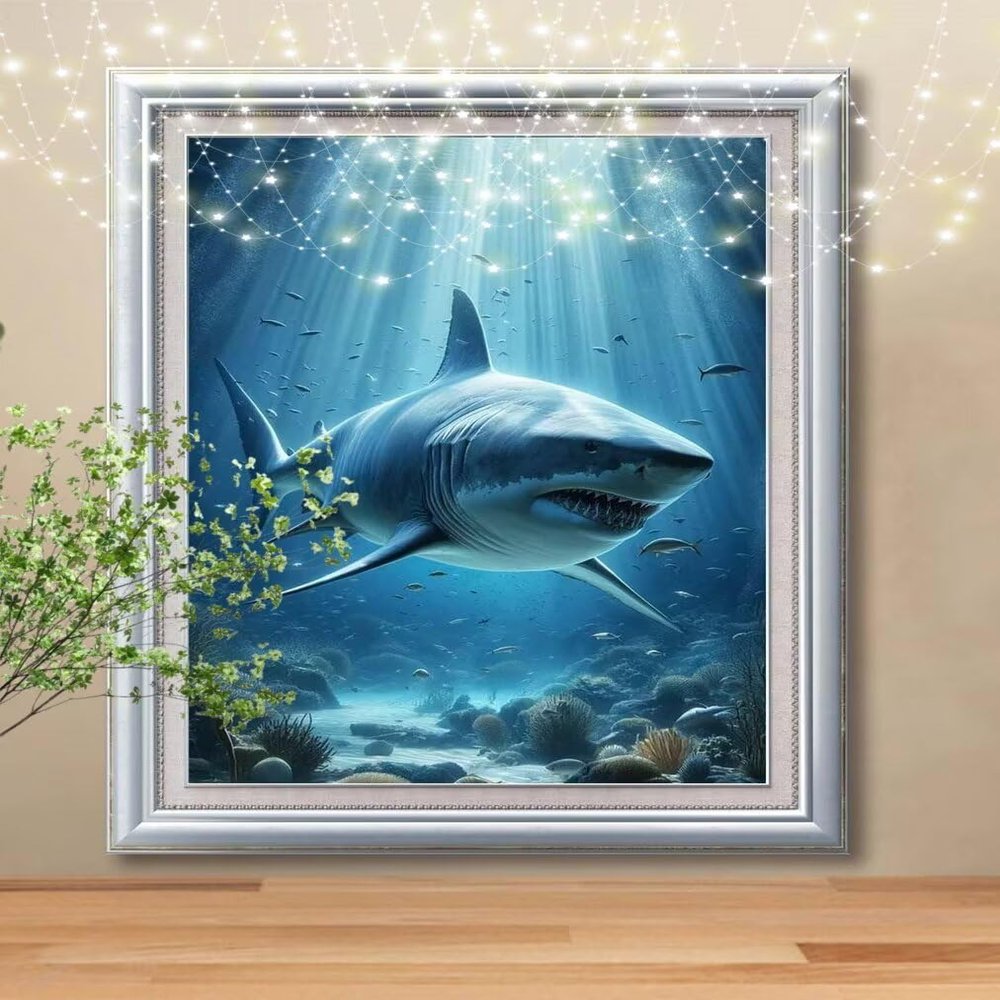 5D Diamond Painting Kit, Shark, 90 x 120 cm