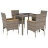 vidaXL 5-Piece Garden Dining Set with Cushions, Gray Poly Rattan and Glass view 1