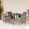 vidaXL 5-Piece Garden Dining Set with Cushions, Gray Poly Rattan and Glass view 2