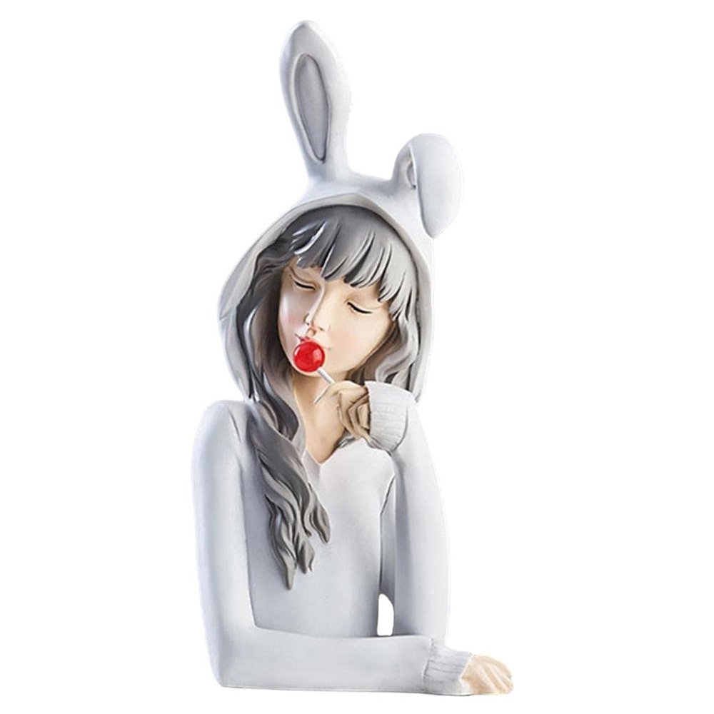 Modern White Resin Girl's Head Figurine