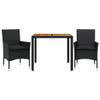 vidaXL 3-Piece Outdoor Dining Set with Cushions Black Poly Rattan and Acacia view 1