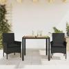 vidaXL 3-Piece Outdoor Dining Set with Cushions Black Poly Rattan and Acacia view 2