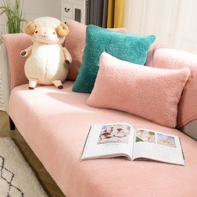 Gleedipre Thick Plush Sofa Cushion, Non-Slip European Style, Pink, 90 x 120 cm