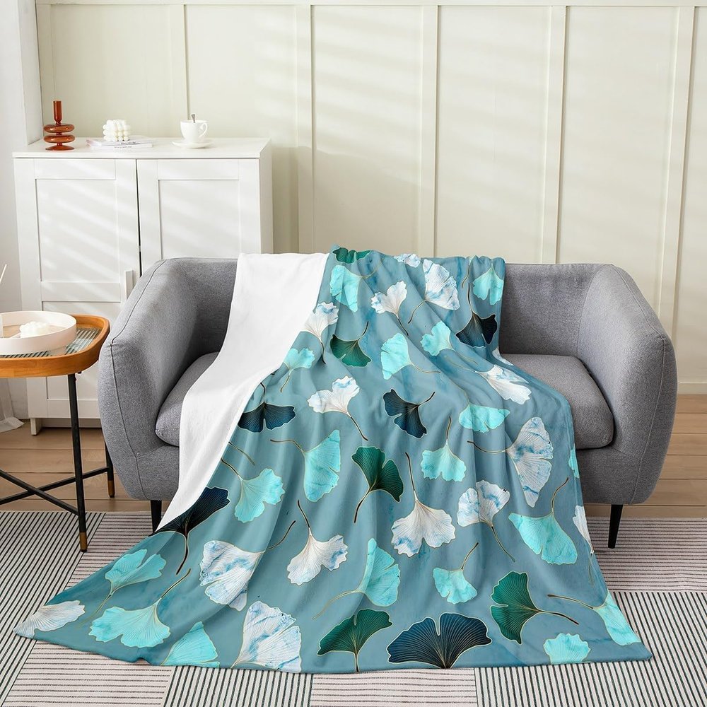 Soft Ginkgo Biloba 3D Flannel Fleece Blanket, Blue, 100 x 135 cm