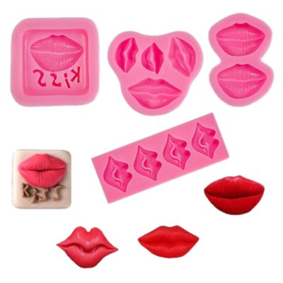 HIRAIDAI 4-Piece Red Lips Fondant Mold for Cake Decoration and Chocolate