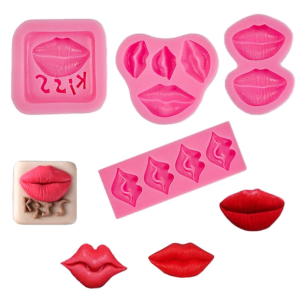 HIRAIDAI 4-Piece Red Lips Fondant Mold for Cake Decoration and Chocolate