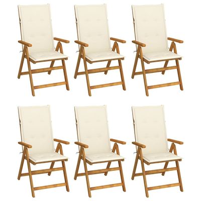 6 Foldable Solid Acacia Wood Garden Chairs with Cushions