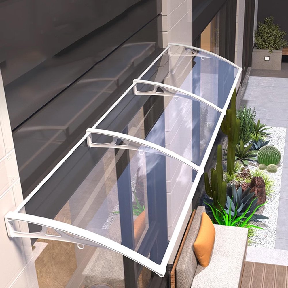 Polycarbonate Door Awning with Aluminum Bracket, White, 120 x 240 cm