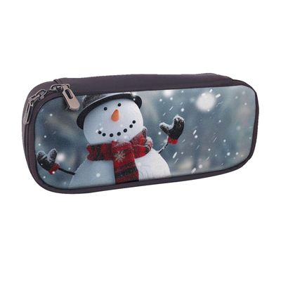 JCVOTREL Christmas Snowman PU Leather Pencil Case