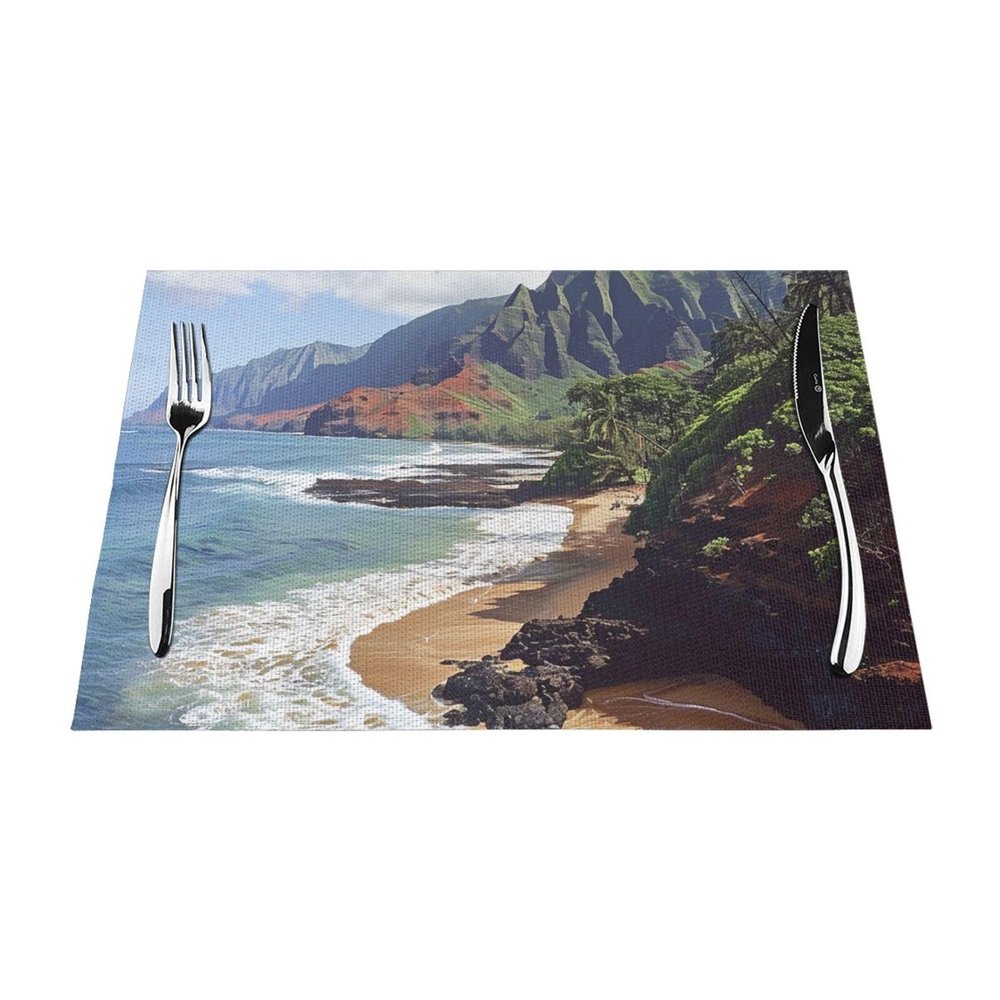 Kauai Hawaii Seashore Printed Woven PVC Placemats