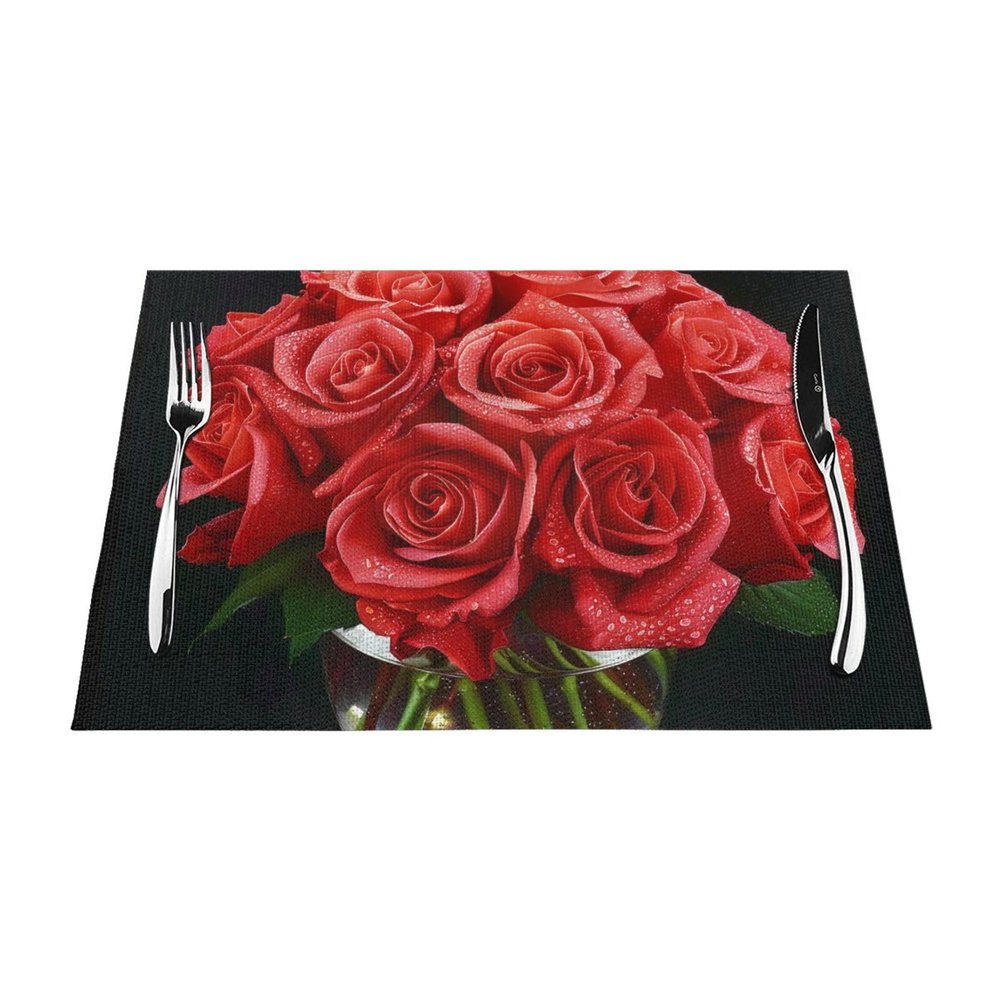 Red Rose 1 Printed PVC-Woven Placemat for Dining Tables