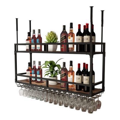 Adjustable Hanging Ceiling Wine Rack with Glass Holder