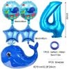 Kawailay 4th Birthday Ocean Animal Decorations, Whale Foil Balloons with Blue Number 4 view 2
