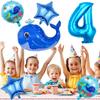 Kawailay 4th Birthday Ocean Animal Decorations, Whale Foil Balloons with Blue Number 4 view 3