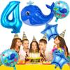 Kawailay 4th Birthday Ocean Animal Decorations, Whale Foil Balloons with Blue Number 4 view 4