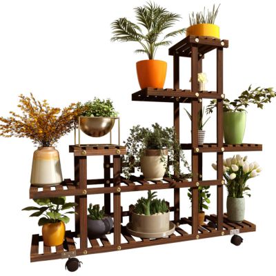 Multi-Tier Decorative Balcony Plant Stand with Wheels