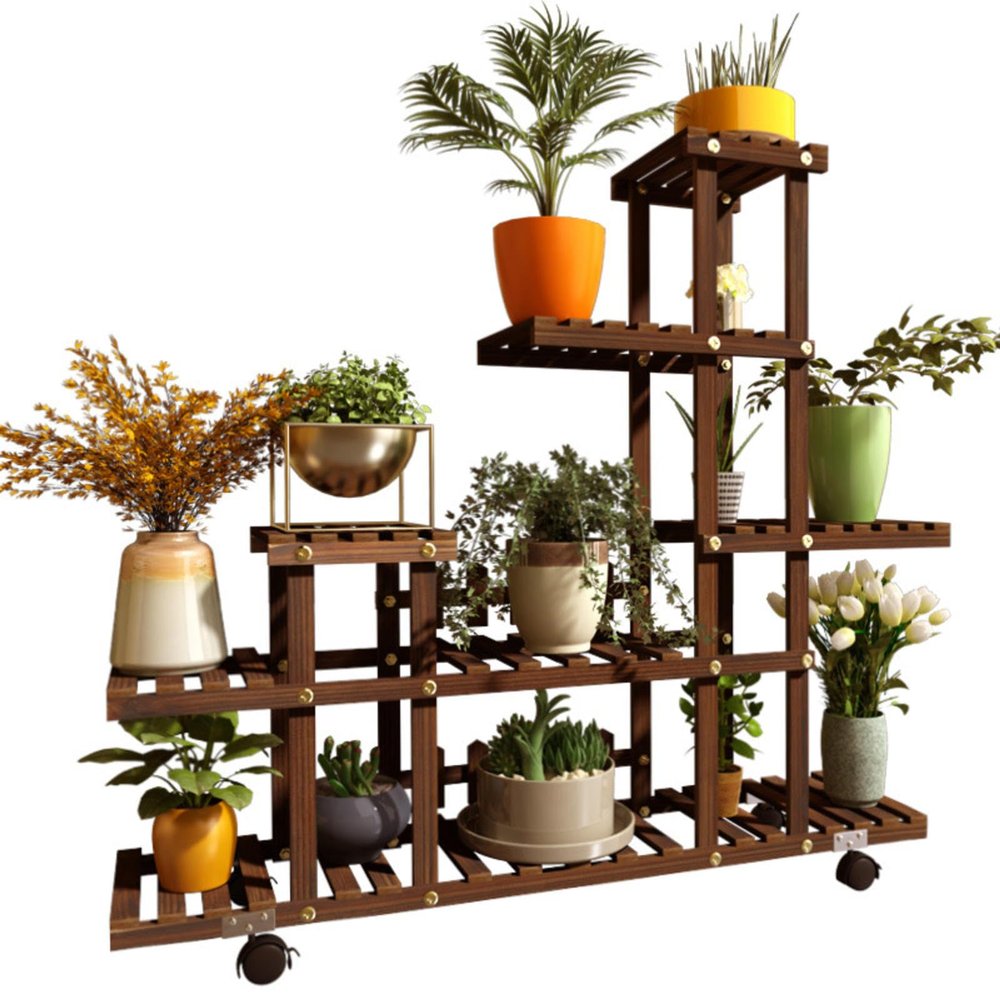 Multi-Tier Decorative Balcony Plant Stand with Wheels