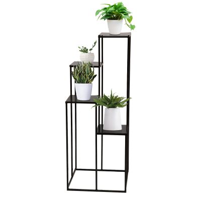 Plant Stand, 4-Piece Metal Flower Stand with Square Flower Ladder, Modern Planter Stand and Indoor Plant Shelf