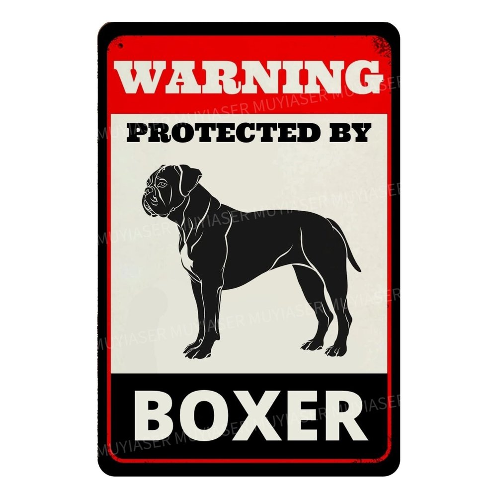 MUYIASER “Beware of Dog” Warning Sign, “Warning Protected by Boxer,” Aluminum Metal Sign