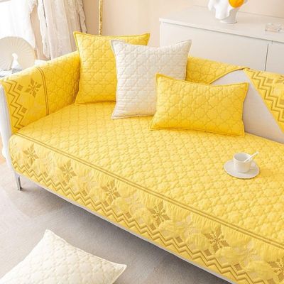 Quilted Cotton Sofa Cover with Vintage Floral Embroidery, Non-Slip, Soft Fit (Color B, 90 × 120 cm/36 × 47 in)