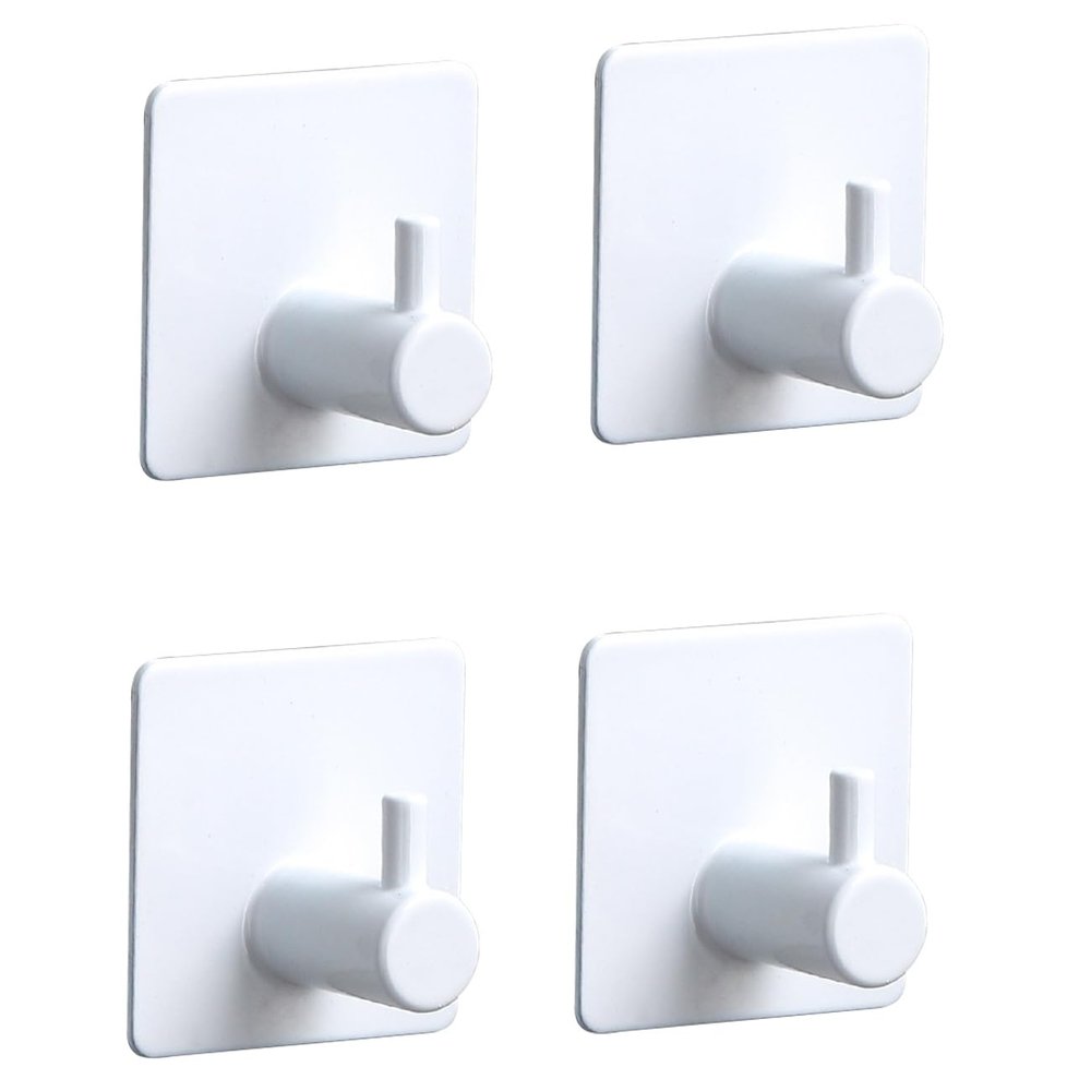 Modern Brushed Stainless Steel Towel Bar with Hooks, Shelf, and Adhesive Mount